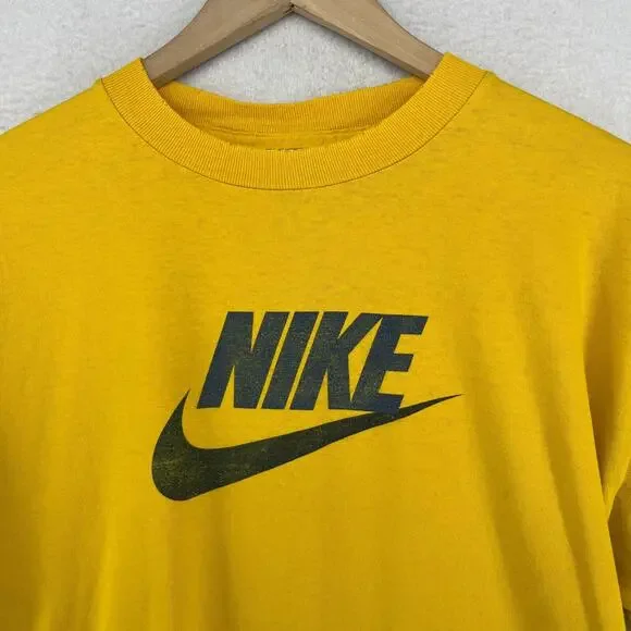 NIKE Shirt Mens L 90s Center Swoosh Spellout Short Sleeve Cotton Yellow VTG - Picture 3 of 13
